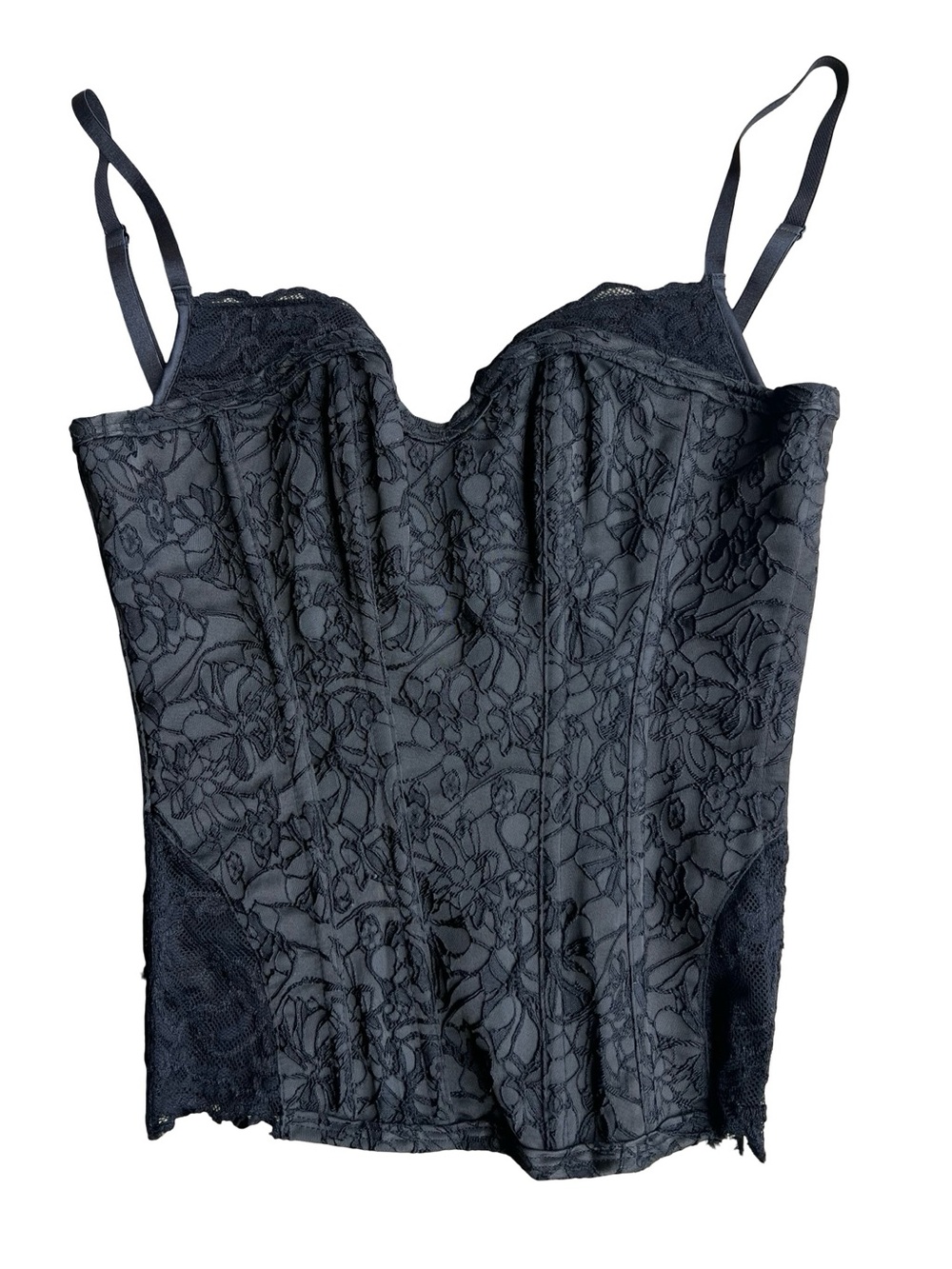 Shirley of Hollywood Black Corset Top Lace-Up Bustier Y2K Goth Sz 32 Sexy Vamp